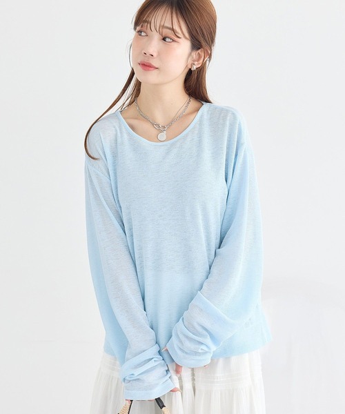 earth music&ecology(アースミュージックアンドエコロジー)の「シアーワッフルプルオーバー(Tシャツ/カットソー・レディース・サックスブルー/オフホワイト/グレー/ブラック・FREE)」の9枚目の写真