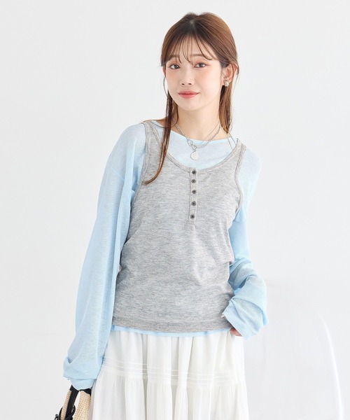 earth music&ecology(アースミュージックアンドエコロジー)の「シアーワッフルプルオーバー(Tシャツ/カットソー・レディース・サックスブルー/オフホワイト/グレー/ブラック・FREE)」の13枚目の写真