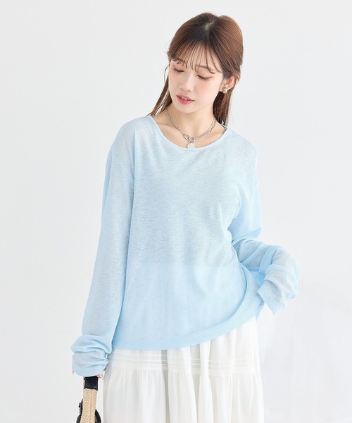 earth music&ecology(アースミュージックアンドエコロジー)の「シアーワッフルプルオーバー(Tシャツ/カットソー・レディース・サックスブルー/オフホワイト/グレー/ブラック・FREE)」の10枚目の写真