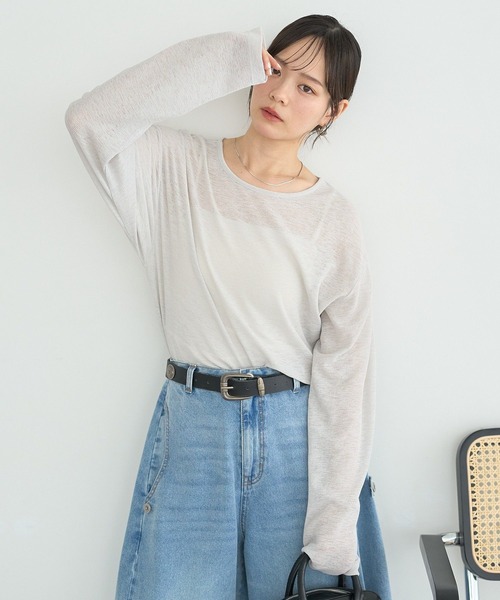 earth music&ecology(アースミュージックアンドエコロジー)の「シアーワッフルプルオーバー(Tシャツ/カットソー・レディース・サックスブルー/オフホワイト/グレー/ブラック・FREE)」の17枚目の写真