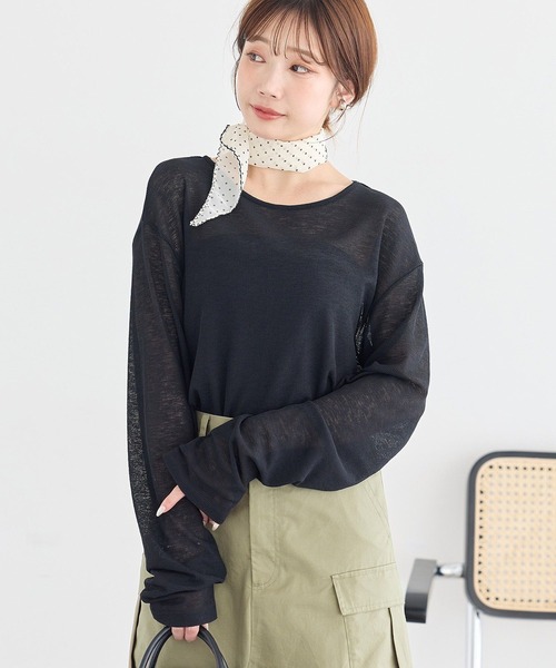 earth music&ecology(アースミュージックアンドエコロジー)の「シアーワッフルプルオーバー(Tシャツ/カットソー・レディース・サックスブルー/オフホワイト/グレー/ブラック・FREE)」の5枚目の写真