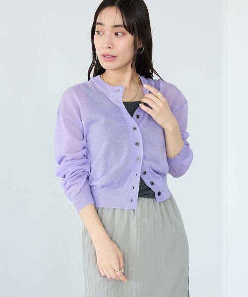 CRAFT STANDARD BOUTIQUE(クラフトスタンダードブティック)の「強撚シアークルーネックショート丈ニットカーディガン(カーディガン/ボレロ・レディース・グリーン/パープル/ブラック・FREE)」の1枚目の写真