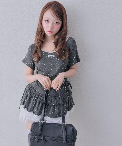 OLIVE des OLIVE(オリーブデオリーブ)の「バックリボンドロストチュニック(チュニック・レディース・オフホワイト/ピンク/ブラック/チャコールグレー・FREE)」の12枚目の写真