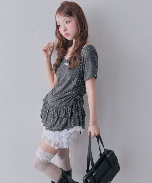 OLIVE des OLIVE(オリーブデオリーブ)の「バックリボンドロストチュニック(チュニック・レディース・オフホワイト/ピンク/ブラック/チャコールグレー・FREE)」の13枚目の写真