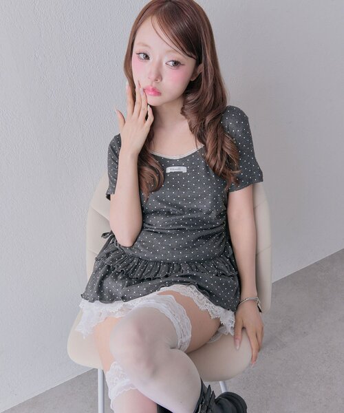 OLIVE des OLIVE(オリーブデオリーブ)の「バックリボンドロストチュニック(チュニック・レディース・オフホワイト/ピンク/ブラック/チャコールグレー・FREE)」の15枚目の写真