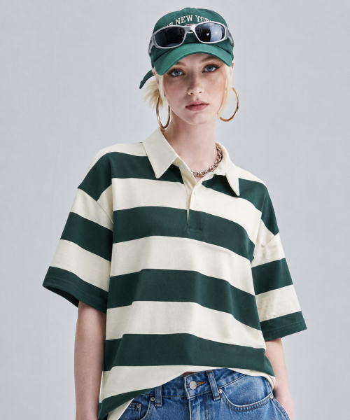 Оксфорд‑футболка Striped Polo Short‑Sleeve (зеленая)
