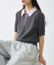 【WEB限定】シアー配色半袖ポロニット