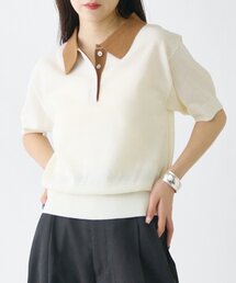 【WEB限定】シアー配色半袖ポロニット