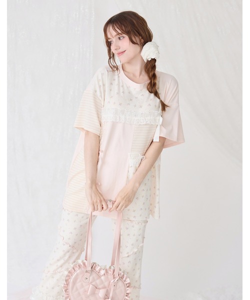 Lolime by mellfy memory(ロリミー バイ メルフィーメモリー)の「floral patchwork T-shirts(Tシャツ/カットソー・レディース・ブルー/ピンク・FREE)」の8枚目の写真