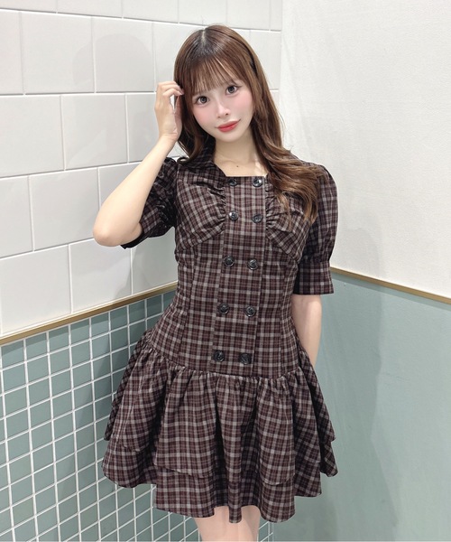 one way(ワンウェイ)の「W釦ミニワンピース(ワンピース・レディース・ブルー系その他/ブラック系その他/ブラウン系その他・FREE)」の2枚目の写真