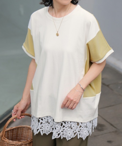 Bee Bouquet(ビーブーケ)の「ドッキングTシャツ(Tシャツ/カットソー・レディース・ブラック系その他/グレー系その他/ホワイト×イエロー・FREE)」の4枚目の写真