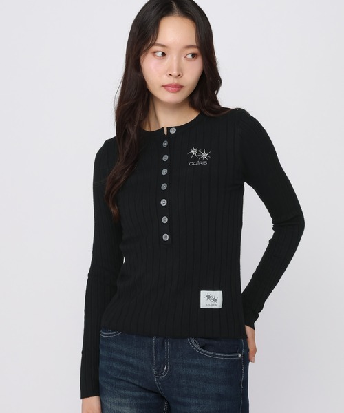 COIRIS(コイリス)の「COIRIS/ボタンヘンリーリブロングスリーブ(Tシャツ/カットソー・レディース・ベージュ/ホワイト/ブラック・FREE)」の3枚目の写真