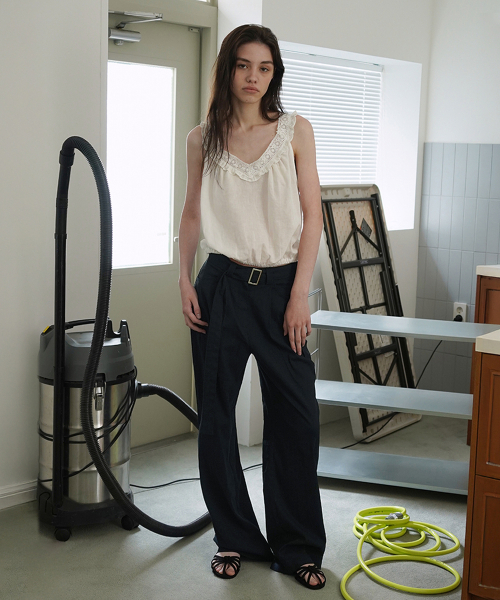 WITHOUT SUMMER(ウィズアウトサマ)の「リネンベルトパンツ_ネイビー(スラックス・レディース・その他・SMALL/MEDIUM)」の1枚目の写真