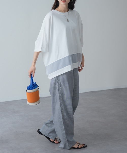 ANNA LUNA(アンナルナ)の「【ANNA LUNA】 1枚で映える! 裾シアー 切り替え ワイド Tシャツ(Tシャツ/カットソー・レディース・ネイビー/ブラウン/オフホワイト・MEDIUM)」の11枚目の写真