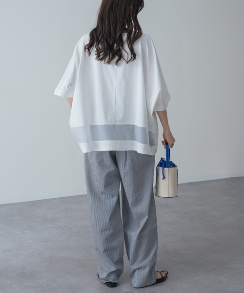 ANNA LUNA(アンナルナ)の「【ANNA LUNA】 1枚で映える! 裾シアー 切り替え ワイド Tシャツ(Tシャツ/カットソー・レディース・ネイビー/ブラウン/オフホワイト・MEDIUM)」の12枚目の写真