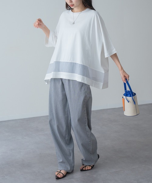 ANNA LUNA(アンナルナ)の「【ANNA LUNA】 1枚で映える! 裾シアー 切り替え ワイド Tシャツ(Tシャツ/カットソー・レディース・ネイビー/ブラウン/オフホワイト・MEDIUM)」の14枚目の写真