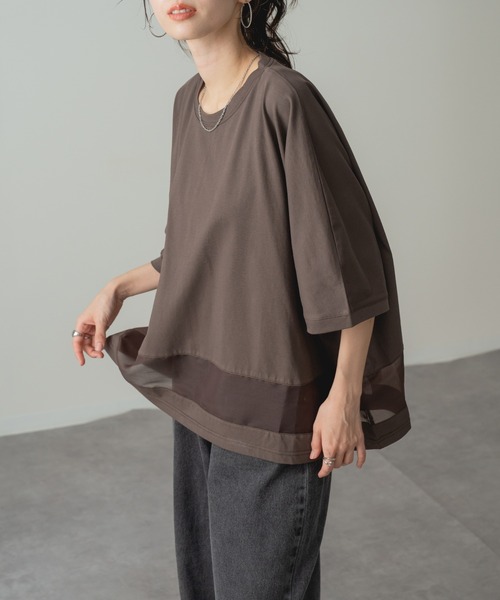 ANNA LUNA(アンナルナ)の「【ANNA LUNA】 1枚で映える! 裾シアー 切り替え ワイド Tシャツ(Tシャツ/カットソー・レディース・ネイビー/ブラウン/オフホワイト・MEDIUM)」の18枚目の写真