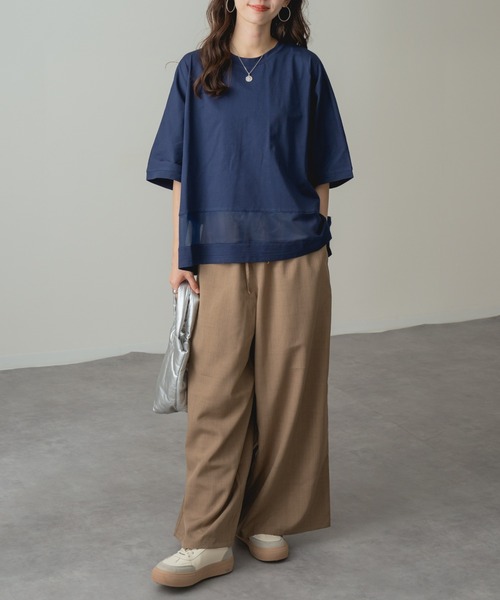 ANNA LUNA(アンナルナ)の「【ANNA LUNA】 1枚で映える! 裾シアー 切り替え ワイド Tシャツ(Tシャツ/カットソー・レディース・ネイビー/ブラウン/オフホワイト・MEDIUM)」の22枚目の写真