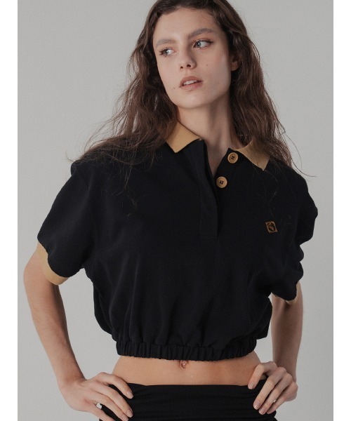 ELCHELE(エルチェレ)の「CROPPED POLO TEE(Tシャツ/カットソー・レディース・ホワイト/グレー/ブラック・FREE)」の3枚目の写真