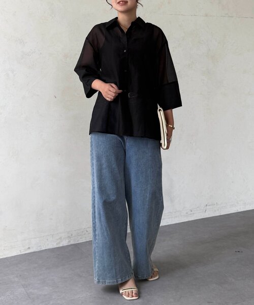 Chez toi(シェトワ)の「シアー切替シャツ(シャツ/ブラウス・レディース・オフホワイト/オレンジ/ブラック/ブルー・FREE)」の18枚目の写真