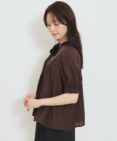 WILLSELECTION(ウィルセレクション)の「リボンタイギャザーAラインブラウス(シャツ/ブラウス・レディース・ホワイト系その他/オフホワイト/ダークブラウン・FREE)」の8枚目の写真