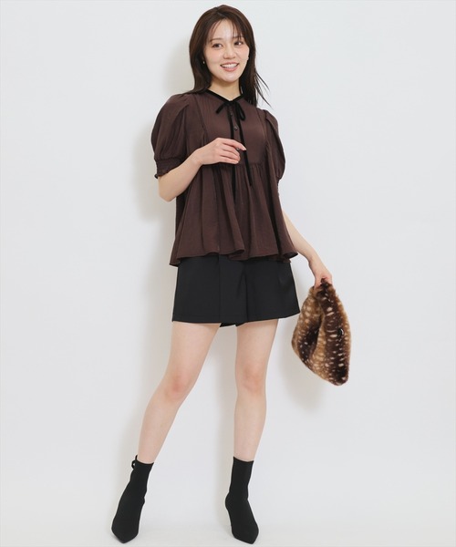 WILLSELECTION(ウィルセレクション)の「リボンタイギャザーAラインブラウス(シャツ/ブラウス・レディース・ホワイト系その他/オフホワイト/ダークブラウン・FREE)」の5枚目の写真