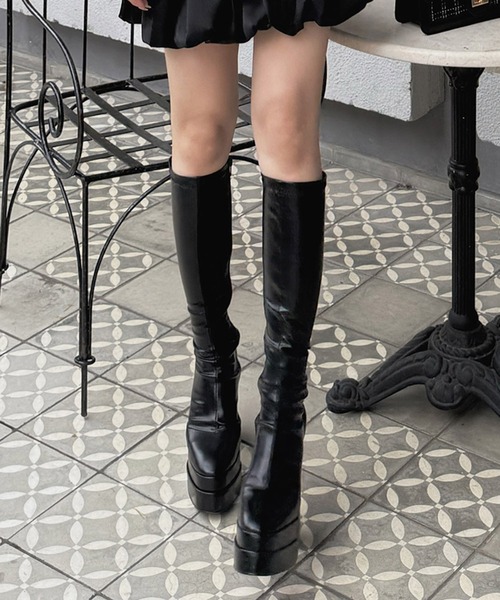 ROYAL PARTY（ロイヤルパーティー）の「プラットフォームロングブーツ（ブーツ・レディース・ブラック/オフホワイト・SMALL/MEDIUM/LARGE）」の4枚目の写真