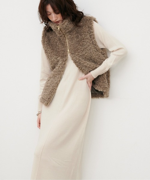 LARUTA(ラルータ)の「【LARUTA】ボアベスト×ニットワンピースセット(ワンピース・レディース・ブラック/モカ/ブラウン・LARGE/MEDIUM)」の3枚目の写真