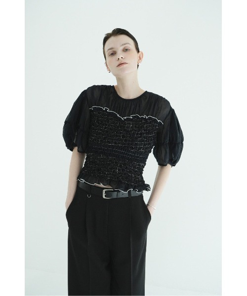 CLANE(クラネ)の「COLOR STITCHED SHIRRING TOPS 11122-4263(Tシャツ/カットソー・レディース・ブラック/オフホワイト・1/2)」の4枚目の写真