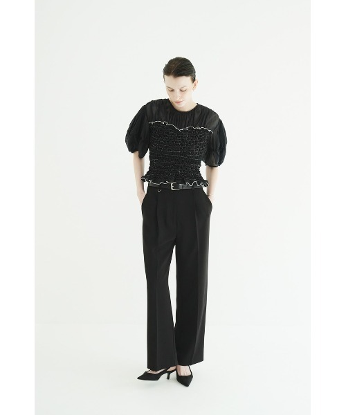 CLANE(クラネ)の「COLOR STITCHED SHIRRING TOPS 11122-4263(Tシャツ/カットソー・レディース・ブラック/オフホワイト・1/2)」の7枚目の写真