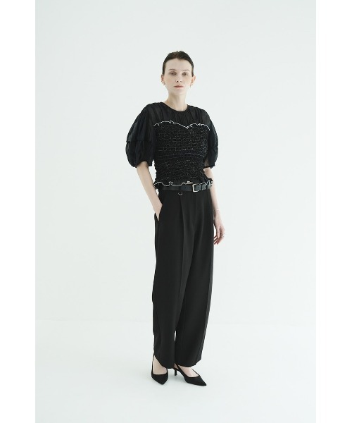 CLANE(クラネ)の「COLOR STITCHED SHIRRING TOPS 11122-4263(Tシャツ/カットソー・レディース・ブラック/オフホワイト・1/2)」の8枚目の写真