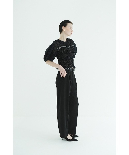 CLANE(クラネ)の「COLOR STITCHED SHIRRING TOPS 11122-4263(Tシャツ/カットソー・レディース・ブラック/オフホワイト・1/2)」の9枚目の写真