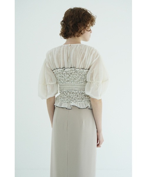 CLANE(クラネ)の「COLOR STITCHED SHIRRING TOPS 11122-4263(Tシャツ/カットソー・レディース・ブラック/オフホワイト・1/2)」の14枚目の写真