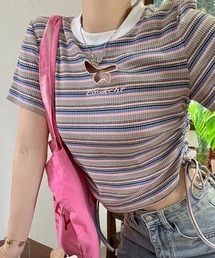 【CANVAS＋】バタフライモチーフミックスボーダーTシャツ