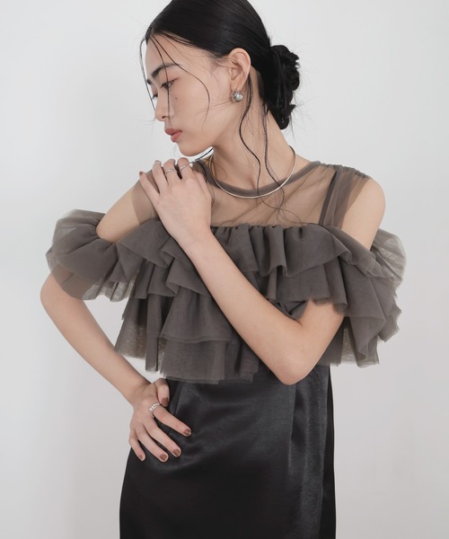 LIAN(リアン)の「3WAYチュールフリルセットサテンキャミドレス(ドレス・レディース・ベージュ/ブラック/ブラウン・FREE)」の10枚目の写真