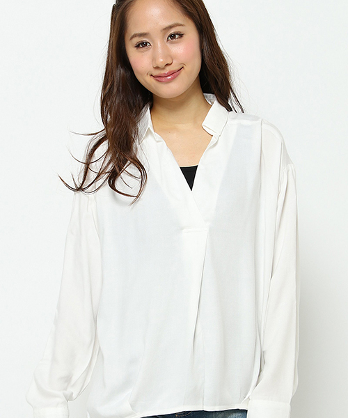 VENCEEXCHANGE（ヴァンスエクスチェンジ）の「レーヨンスキッパーシャツ  （シャツ/ブラウス・レディース・レンガ/オフホワイト/ダークグリーン・MEDIUM）」の2枚目の写真