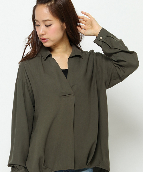 VENCEEXCHANGE（ヴァンスエクスチェンジ）の「レーヨンスキッパーシャツ  （シャツ/ブラウス・レディース・レンガ/オフホワイト/ダークグリーン・MEDIUM）」の3枚目の写真