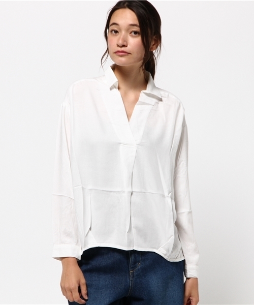 VENCEEXCHANGE（ヴァンスエクスチェンジ）の「レーヨンスキッパーシャツ  （シャツ/ブラウス・レディース・レンガ/オフホワイト/ダークグリーン・MEDIUM）」の11枚目の写真