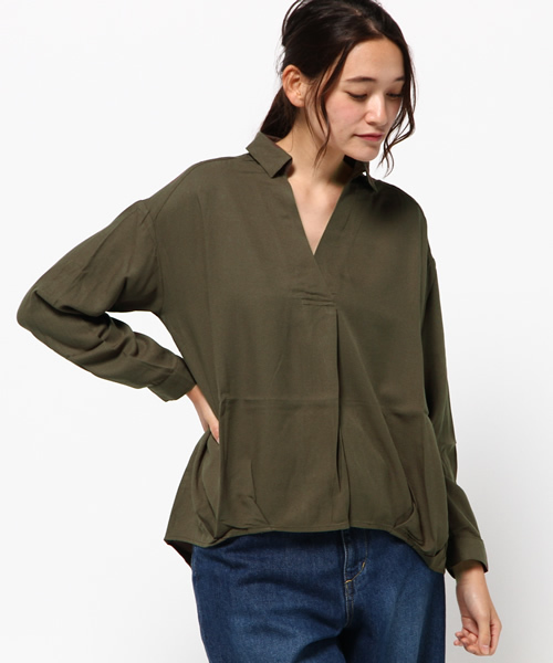 VENCEEXCHANGE（ヴァンスエクスチェンジ）の「レーヨンスキッパーシャツ  （シャツ/ブラウス・レディース・レンガ/オフホワイト/ダークグリーン・MEDIUM）」の12枚目の写真