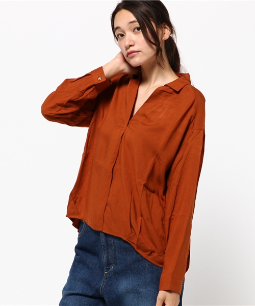 VENCEEXCHANGE（ヴァンスエクスチェンジ）の「レーヨンスキッパーシャツ  （シャツ/ブラウス・レディース・レンガ/オフホワイト/ダークグリーン・MEDIUM）」の13枚目の写真