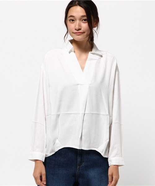 VENCEEXCHANGE（ヴァンスエクスチェンジ）の「レーヨンスキッパーシャツ  （シャツ/ブラウス・レディース・レンガ/オフホワイト/ダークグリーン・MEDIUM）」の6枚目の写真