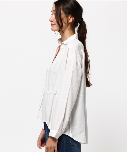 VENCEEXCHANGE（ヴァンスエクスチェンジ）の「レーヨンスキッパーシャツ  （シャツ/ブラウス・レディース・レンガ/オフホワイト/ダークグリーン・MEDIUM）」の7枚目の写真