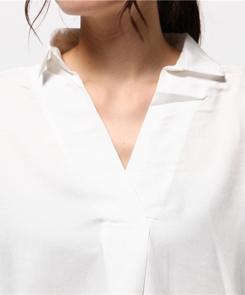 VENCEEXCHANGE（ヴァンスエクスチェンジ）の「レーヨンスキッパーシャツ  （シャツ/ブラウス・レディース・レンガ/オフホワイト/ダークグリーン・MEDIUM）」の9枚目の写真