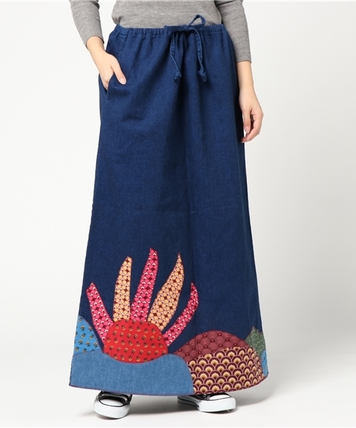 セール bohemians ボヘミアンズ bule denim wild patch skirt デニム