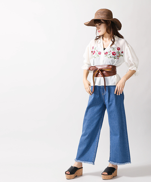 WEGO(ウィゴー)の「WEGO/フラワー刺繍スキッパーシャツ(シャツ/ブラウス・レディース・ダークグリーン/ホワイト/ピンク系その他・FREE)」の16枚目の写真