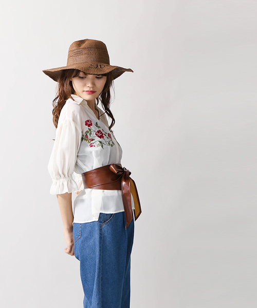 WEGO(ウィゴー)の「WEGO/フラワー刺繍スキッパーシャツ(シャツ/ブラウス・レディース・ダークグリーン/ホワイト/ピンク系その他・FREE)」の18枚目の写真