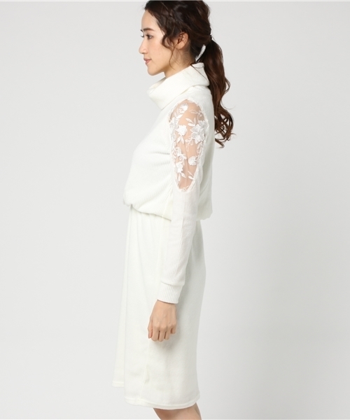 GeeRA（ジーラ）の「肩レース使いふわもちリブワンピース（ワンピース・レディース・オフホワイト/ピンクベージュ/ライトグレー/ブラック・M/S/LL/L）」の5枚目の写真