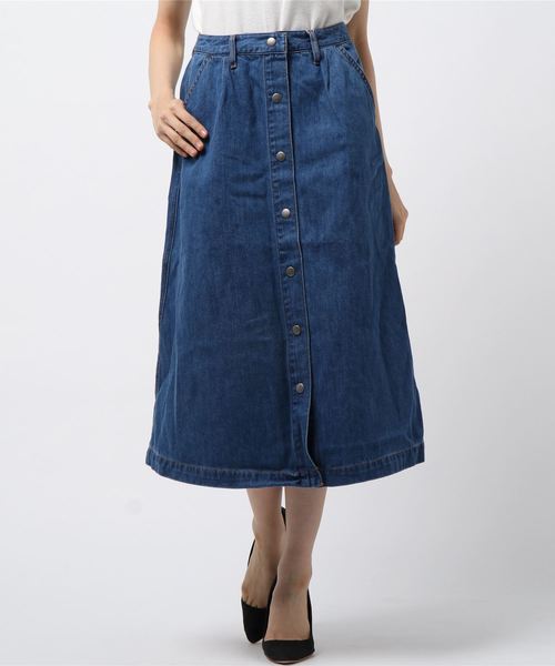 LBC(エルビーシー)の「デニム前ボタンロングスカート(デニムスカート・レディース・ネイビー/ブルー・LARGE/MEDIUM)」の6枚目の写真
