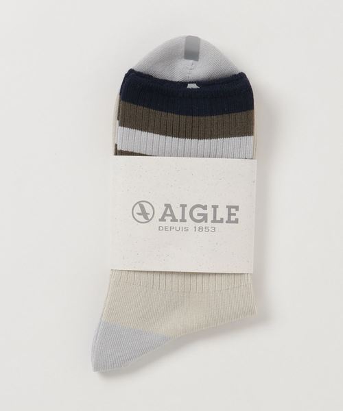AIGLE（エーグル）の「DFTラインロングソックス（ソックス/靴下・レディース・グレー/オフホワイト/ダークネイビー/ネイビー/スカイブルー・MEDIUM/LARGE）」の8枚目の写真