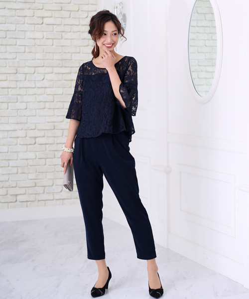 Bou Jeloud(ブージュルード)の「【WEB限定】結婚式◇パーティー◇コンサート◇入卒式etc レースレイヤードトップス セットアップ(セットアップ・レディース・ブラック/ネイビー/A・FREE)」の3枚目の写真